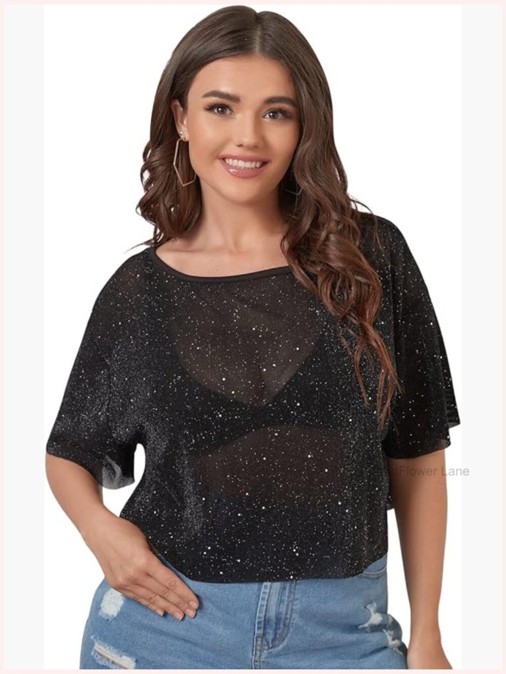 Plus Size Short Sleeve Sheer Mesh Tops T Shirt Blouse
